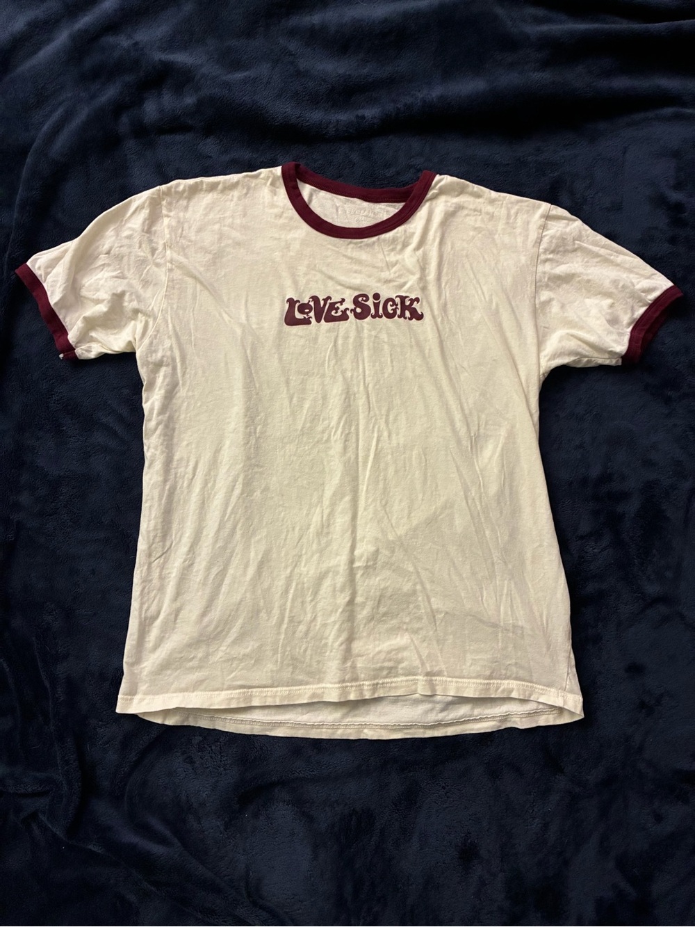 Lovesick Cream Ringer Tee with Burgundy Trim